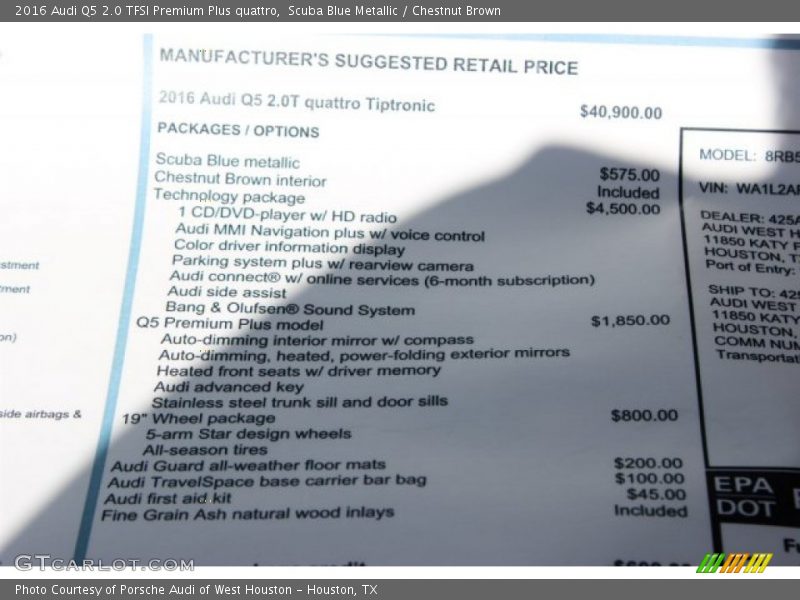  2016 Q5 2.0 TFSI Premium Plus quattro Window Sticker