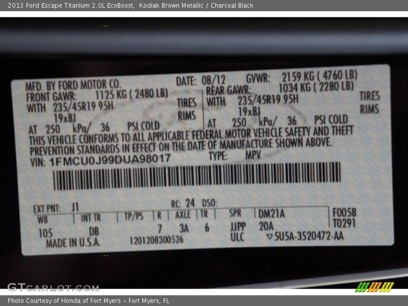 Kodiak Brown Metallic / Charcoal Black 2013 Ford Escape Titanium 2.0L EcoBoost