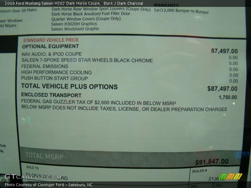 Black / Dark Charcoal 2009 Ford Mustang Saleen H302 Dark Horse Coupe