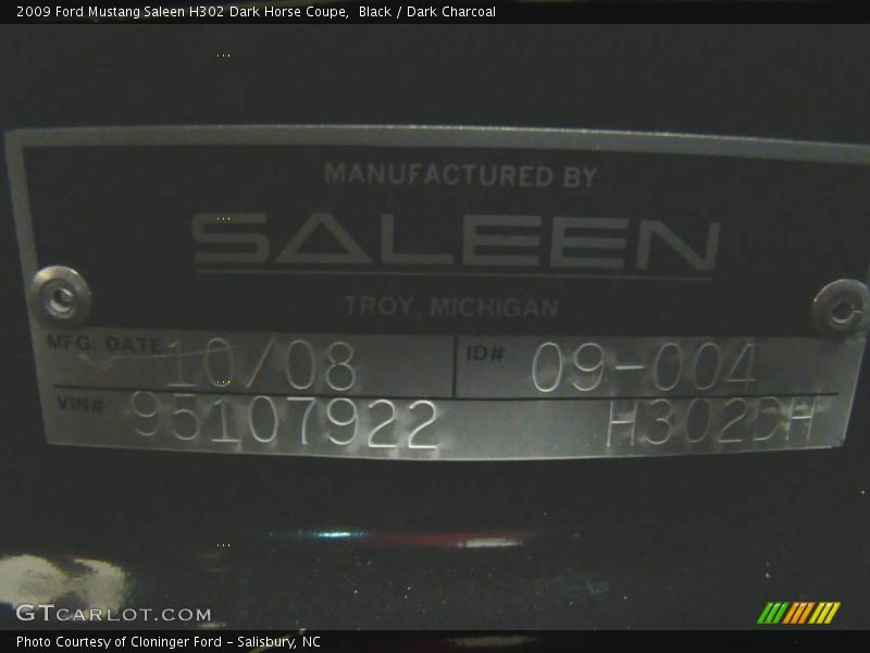 Black / Dark Charcoal 2009 Ford Mustang Saleen H302 Dark Horse Coupe