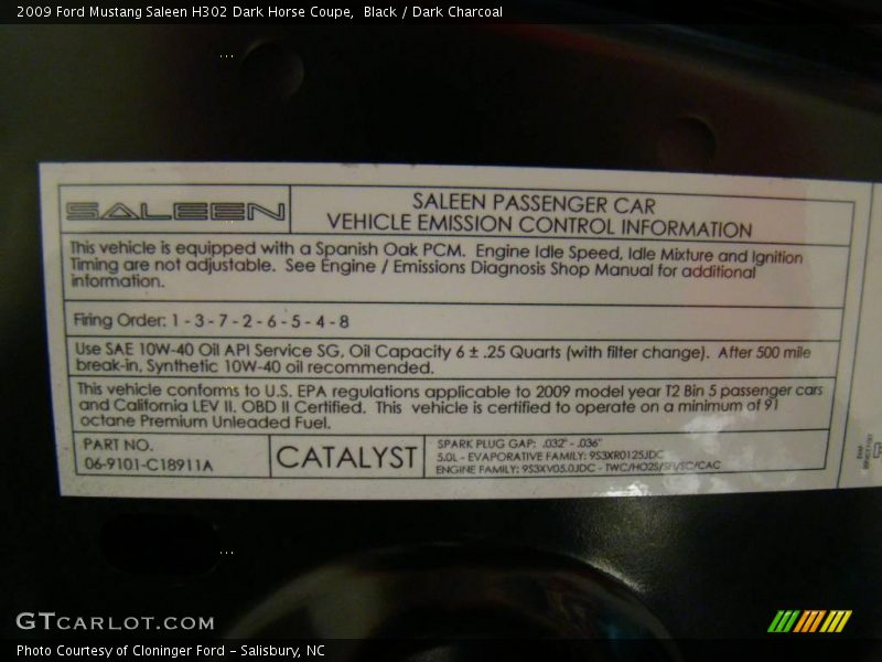 Black / Dark Charcoal 2009 Ford Mustang Saleen H302 Dark Horse Coupe