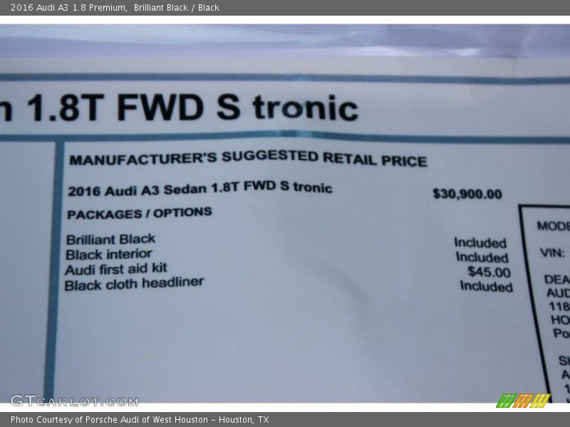  2016 A3 1.8 Premium Window Sticker