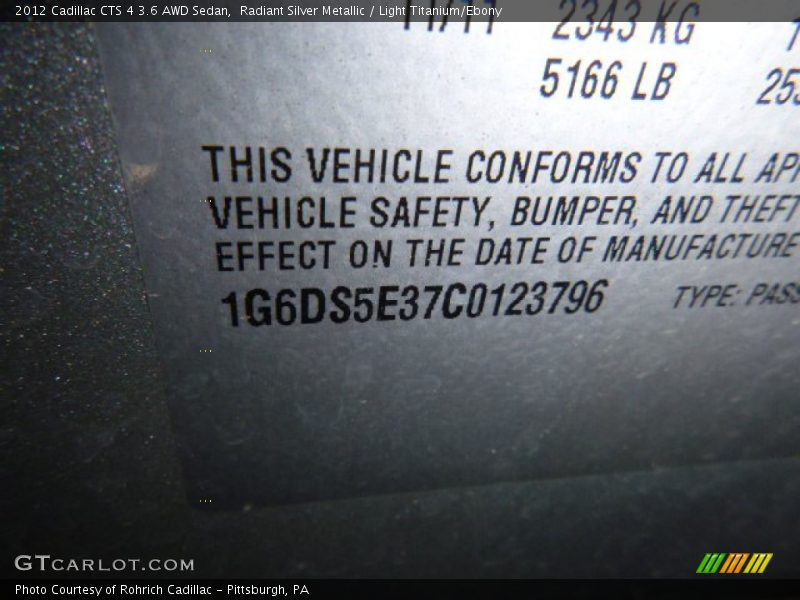 Radiant Silver Metallic / Light Titanium/Ebony 2012 Cadillac CTS 4 3.6 AWD Sedan