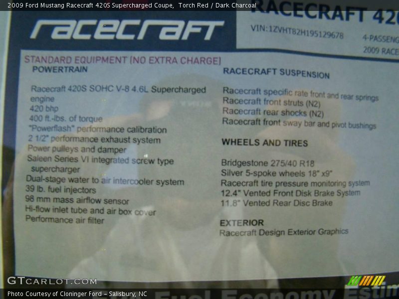 Torch Red / Dark Charcoal 2009 Ford Mustang Racecraft 420S Supercharged Coupe