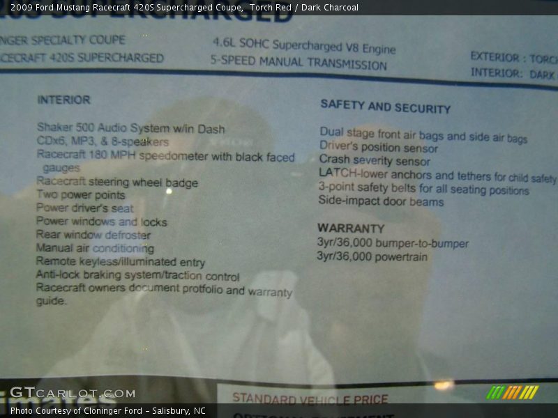 Torch Red / Dark Charcoal 2009 Ford Mustang Racecraft 420S Supercharged Coupe