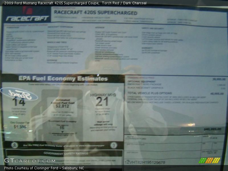 Torch Red / Dark Charcoal 2009 Ford Mustang Racecraft 420S Supercharged Coupe