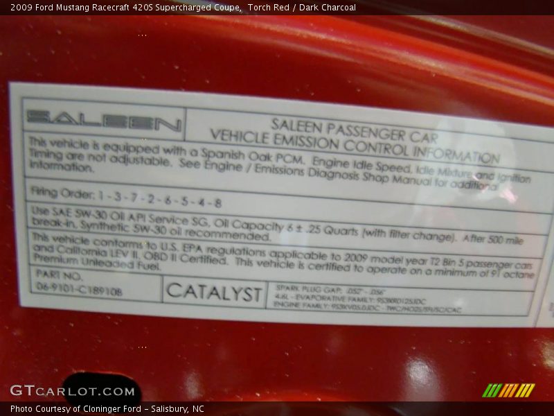 Torch Red / Dark Charcoal 2009 Ford Mustang Racecraft 420S Supercharged Coupe