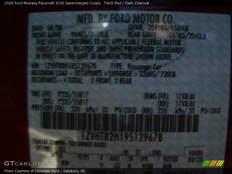 Torch Red / Dark Charcoal 2009 Ford Mustang Racecraft 420S Supercharged Coupe