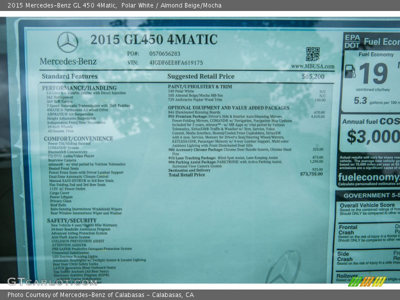  2015 GL 450 4Matic Window Sticker