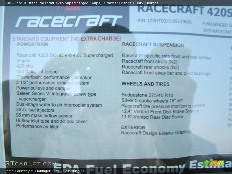 Grabber Orange / Dark Charcoal 2009 Ford Mustang Racecraft 420S Supercharged Coupe