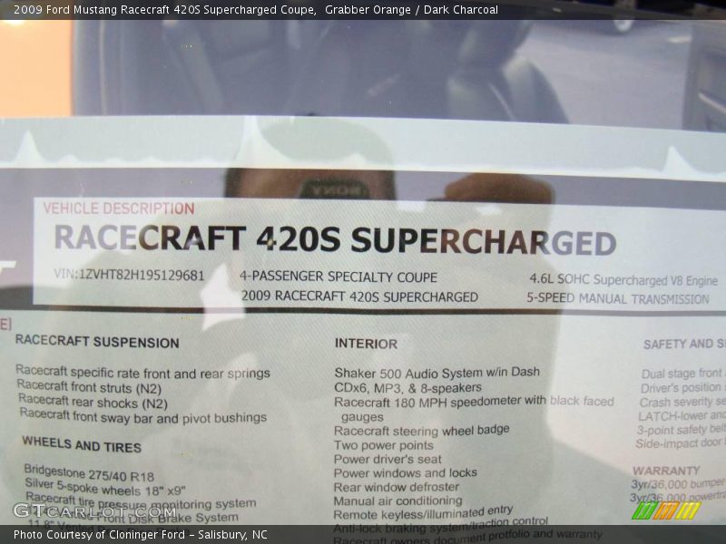 Grabber Orange / Dark Charcoal 2009 Ford Mustang Racecraft 420S Supercharged Coupe