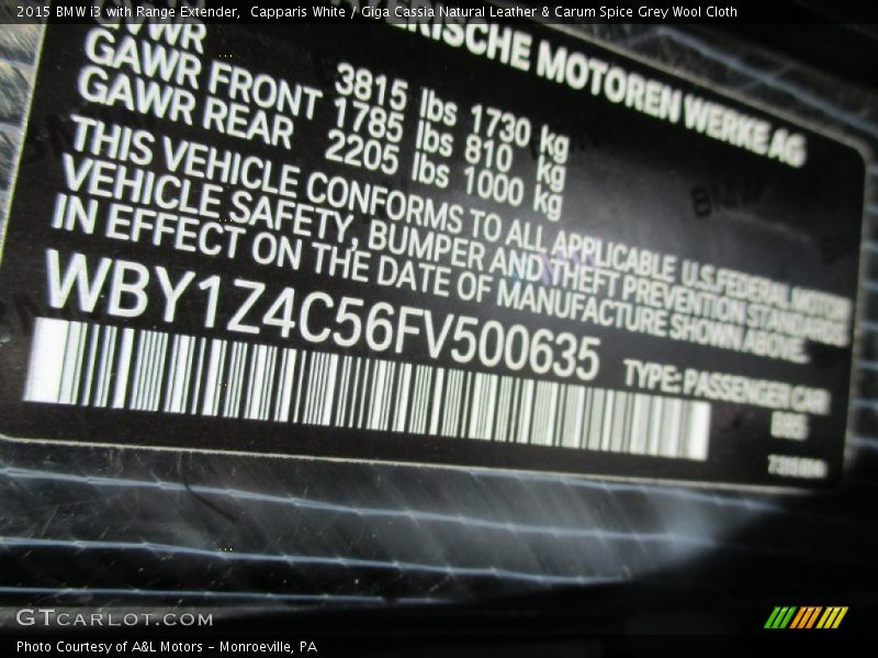 Capparis White / Giga Cassia Natural Leather & Carum Spice Grey Wool Cloth 2015 BMW i3 with Range Extender