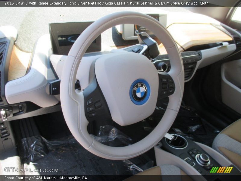 Ionic Silver Metallic / Giga Cassia Natural Leather & Carum Spice Grey Wool Cloth 2015 BMW i3 with Range Extender