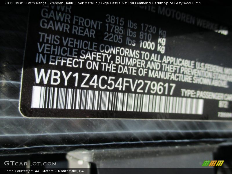 2015 i3 with Range Extender Ionic Silver Metallic Color Code B72