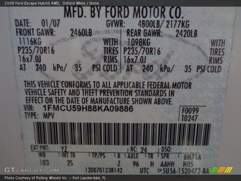 Oxford White / Stone 2008 Ford Escape Hybrid 4WD