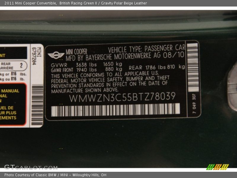 British Racing Green II / Gravity Polar Beige Leather 2011 Mini Cooper Convertible