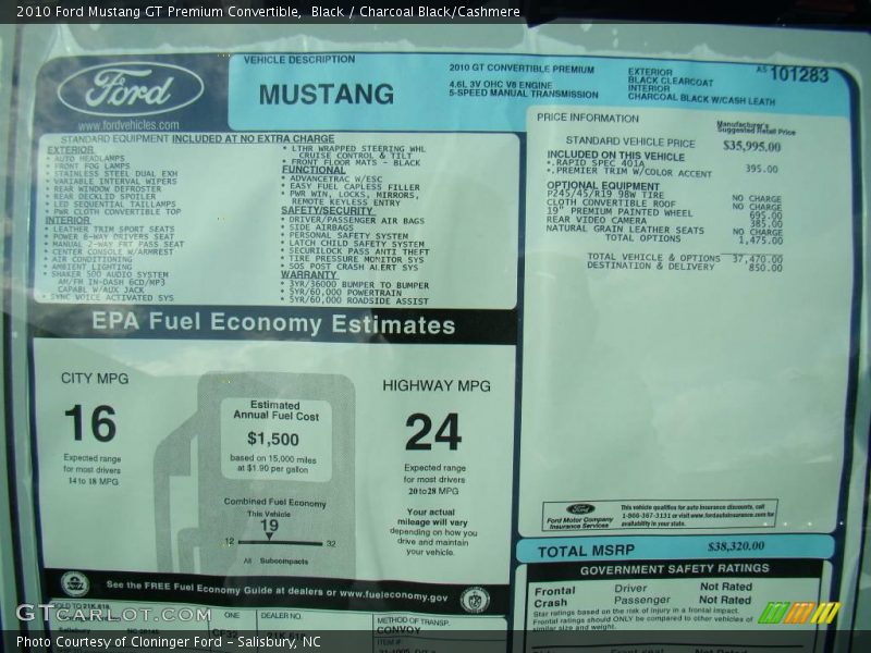 Black / Charcoal Black/Cashmere 2010 Ford Mustang GT Premium Convertible