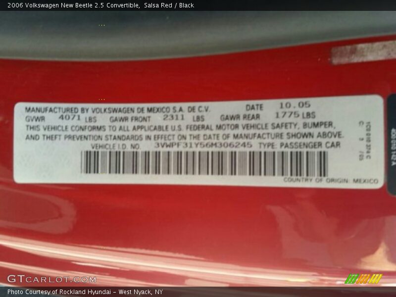 Salsa Red / Black 2006 Volkswagen New Beetle 2.5 Convertible