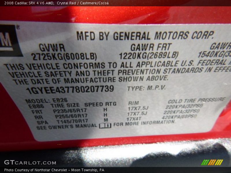 Crystal Red / Cashmere/Cocoa 2008 Cadillac SRX 4 V6 AWD