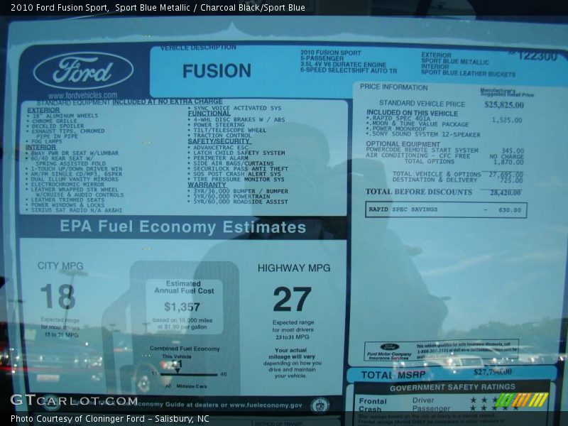 Sport Blue Metallic / Charcoal Black/Sport Blue 2010 Ford Fusion Sport