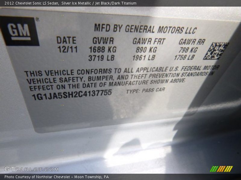 Silver Ice Metallic / Jet Black/Dark Titanium 2012 Chevrolet Sonic LS Sedan