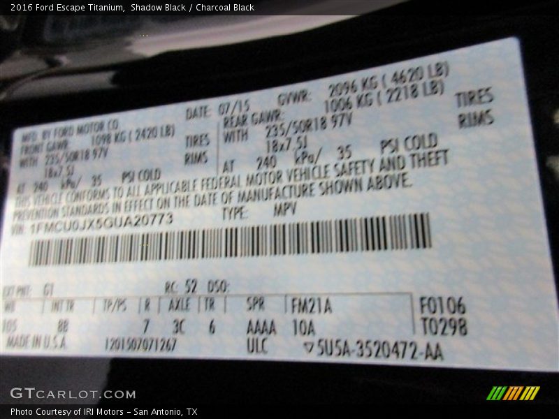 Shadow Black / Charcoal Black 2016 Ford Escape Titanium