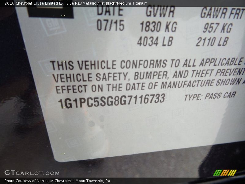 Blue Ray Metallic / Jet Black/Medium Titanium 2016 Chevrolet Cruze Limited LS