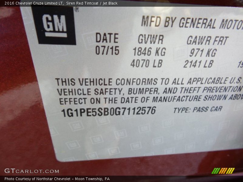 Siren Red Tintcoat / Jet Black 2016 Chevrolet Cruze Limited LT
