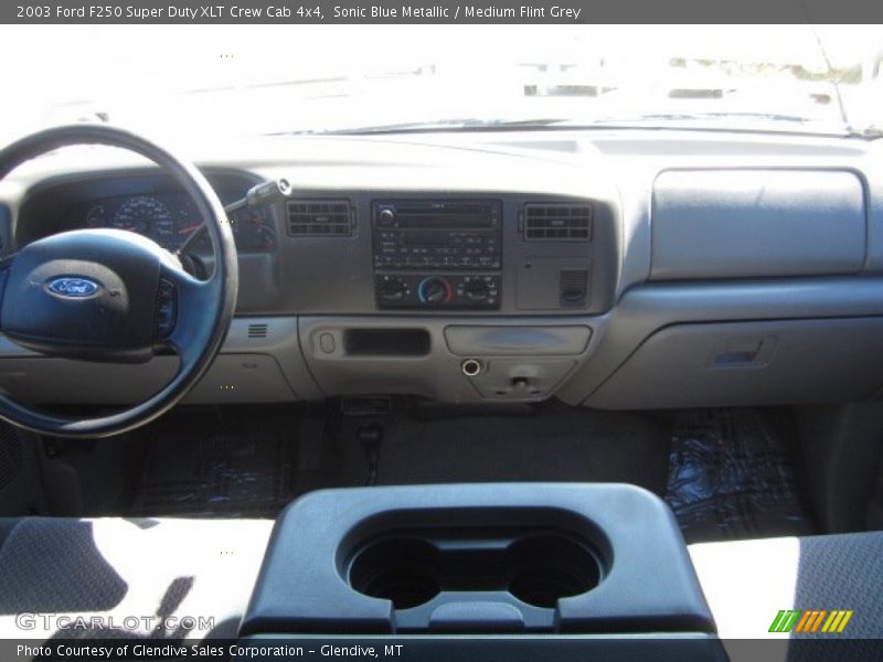 Sonic Blue Metallic / Medium Flint Grey 2003 Ford F250 Super Duty XLT Crew Cab 4x4