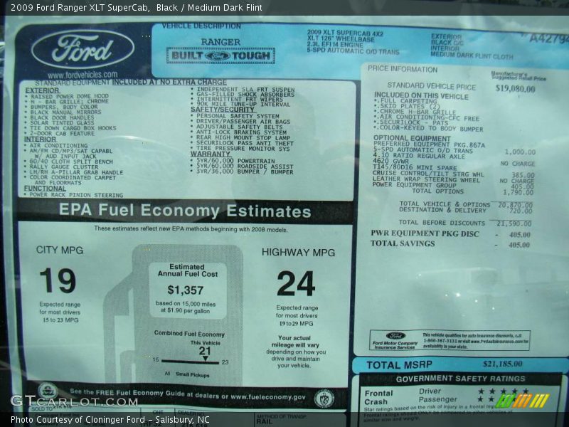 Black / Medium Dark Flint 2009 Ford Ranger XLT SuperCab