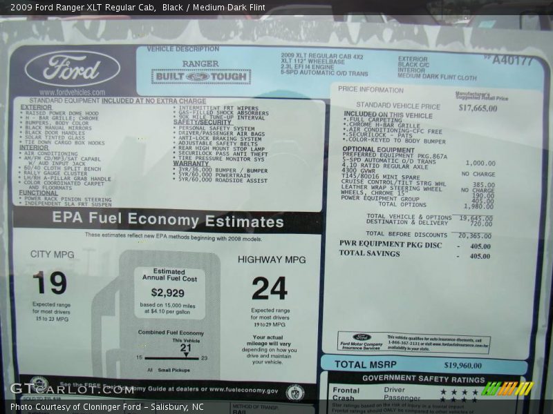 Black / Medium Dark Flint 2009 Ford Ranger XLT Regular Cab