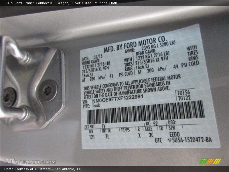 Silver / Medium Stone Cloth 2015 Ford Transit Connect XLT Wagon