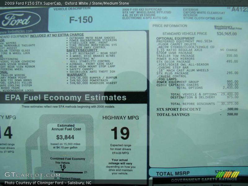 Oxford White / Stone/Medium Stone 2009 Ford F150 STX SuperCab