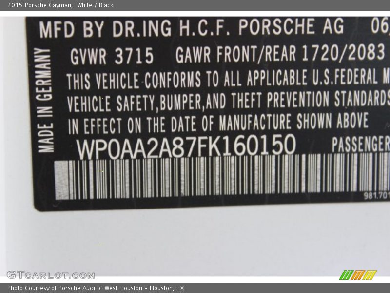 White / Black 2015 Porsche Cayman
