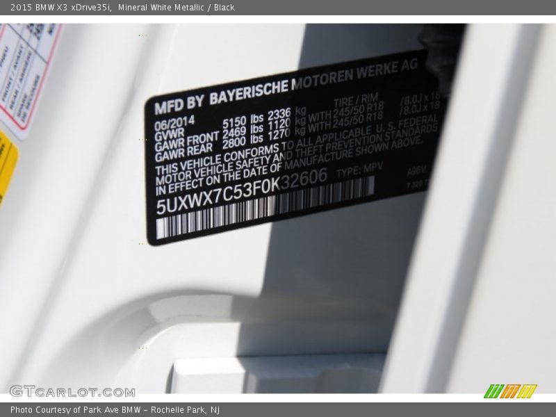 Mineral White Metallic / Black 2015 BMW X3 xDrive35i
