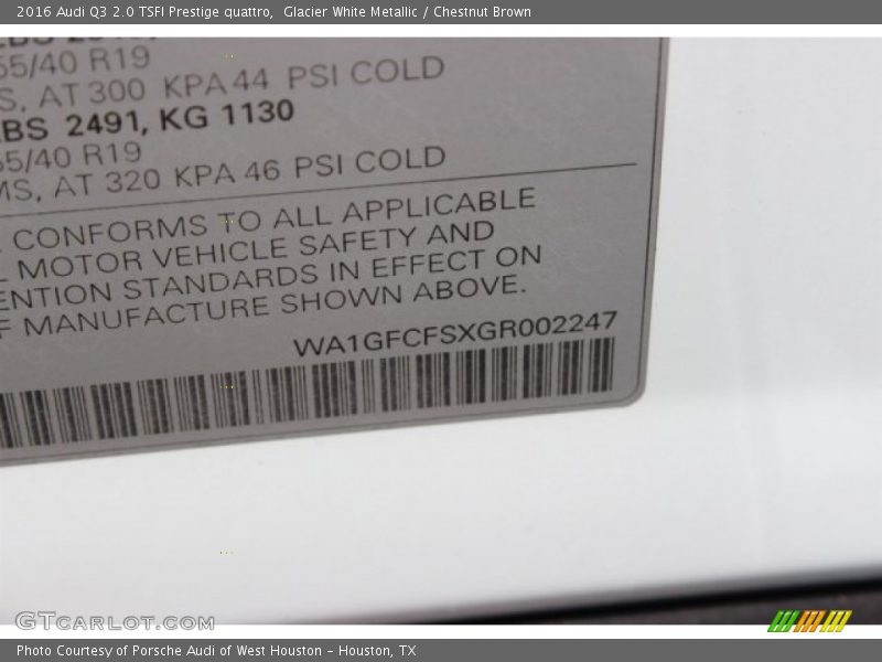 Glacier White Metallic / Chestnut Brown 2016 Audi Q3 2.0 TSFI Prestige quattro