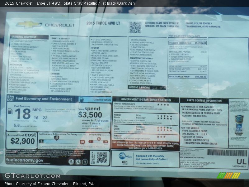 Slate Gray Metallic / Jet Black/Dark Ash 2015 Chevrolet Tahoe LT 4WD