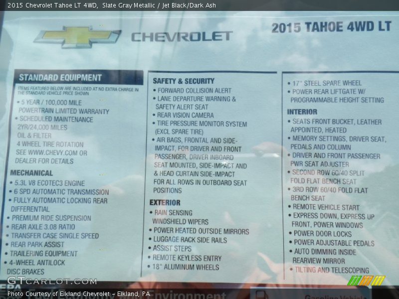 Slate Gray Metallic / Jet Black/Dark Ash 2015 Chevrolet Tahoe LT 4WD