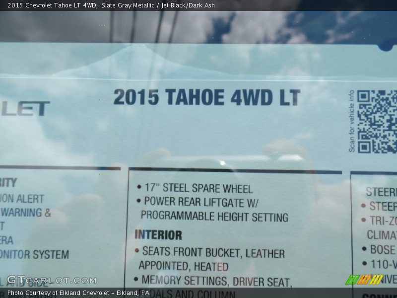 Slate Gray Metallic / Jet Black/Dark Ash 2015 Chevrolet Tahoe LT 4WD