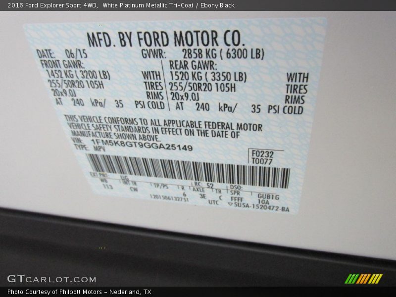 White Platinum Metallic Tri-Coat / Ebony Black 2016 Ford Explorer Sport 4WD