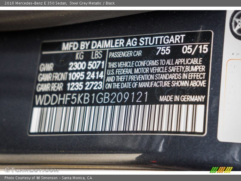 Steel Grey Metallic / Black 2016 Mercedes-Benz E 350 Sedan