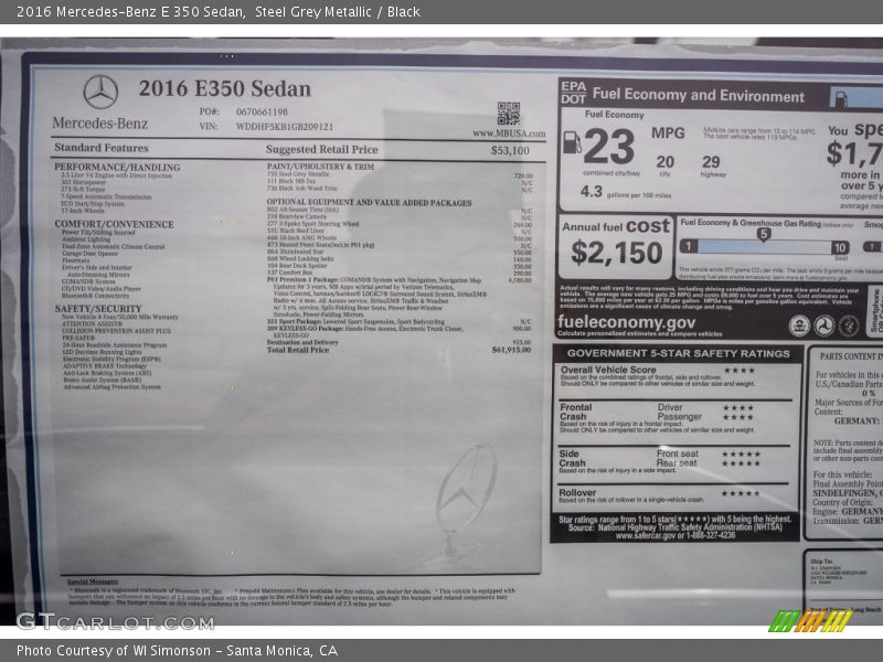 Steel Grey Metallic / Black 2016 Mercedes-Benz E 350 Sedan