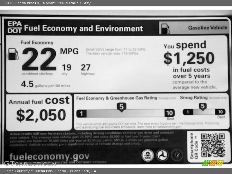 Modern Steel Metallic / Gray 2016 Honda Pilot EX