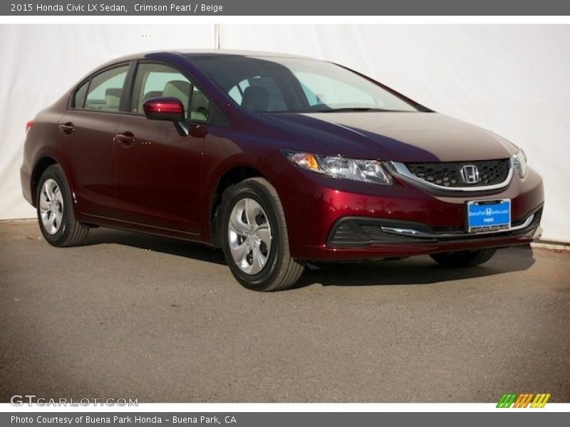 Crimson Pearl / Beige 2015 Honda Civic LX Sedan