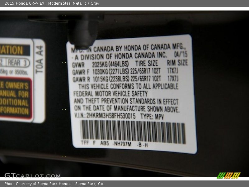 Modern Steel Metallic / Gray 2015 Honda CR-V EX