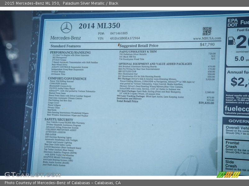 Paladium Silver Metallic / Black 2015 Mercedes-Benz ML 350