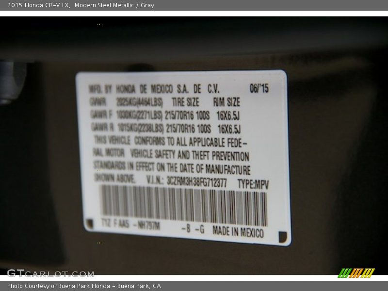 Modern Steel Metallic / Gray 2015 Honda CR-V LX