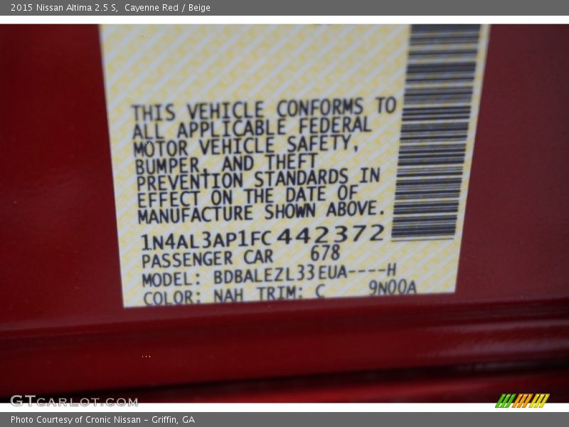 Cayenne Red / Beige 2015 Nissan Altima 2.5 S