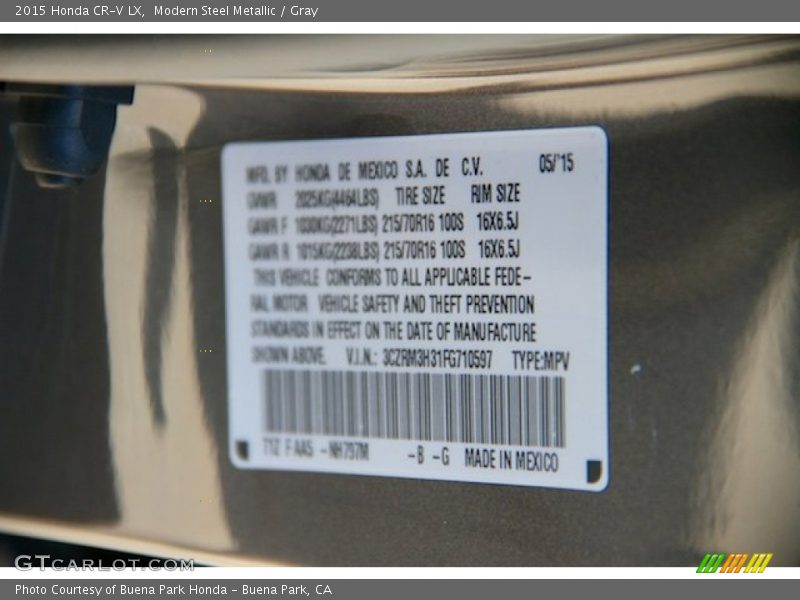 Modern Steel Metallic / Gray 2015 Honda CR-V LX