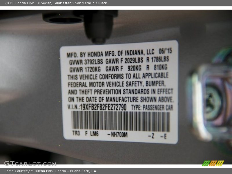 Alabaster Silver Metallic / Black 2015 Honda Civic EX Sedan